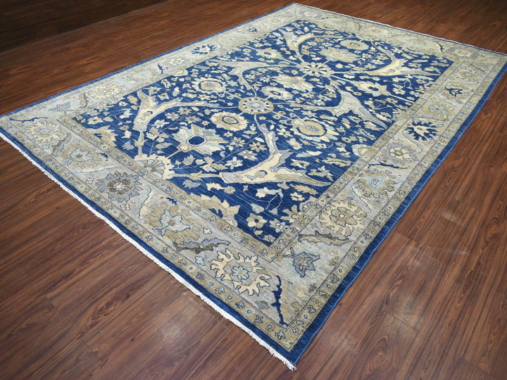 8'10" x 12'4" New Hand Knotted Blue Wool Rectangle Oriental Rug - MOA10271940