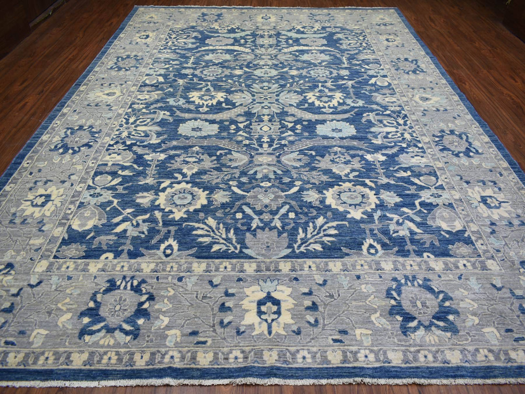 10'2" x 13'6" New Hand Knotted Blue Wool Rectangle Oriental Rug - MOA10271946