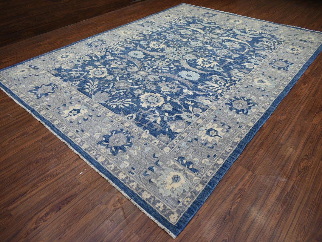 10'2" x 13'6" New Hand Knotted Blue Wool Rectangle Oriental Rug - MOA10271946