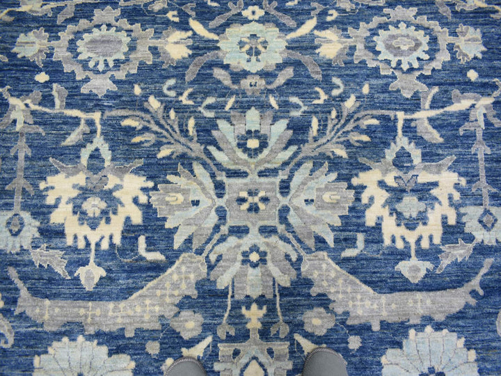 10'2" x 13'6" New Hand Knotted Blue Wool Rectangle Oriental Rug - MOA10271946