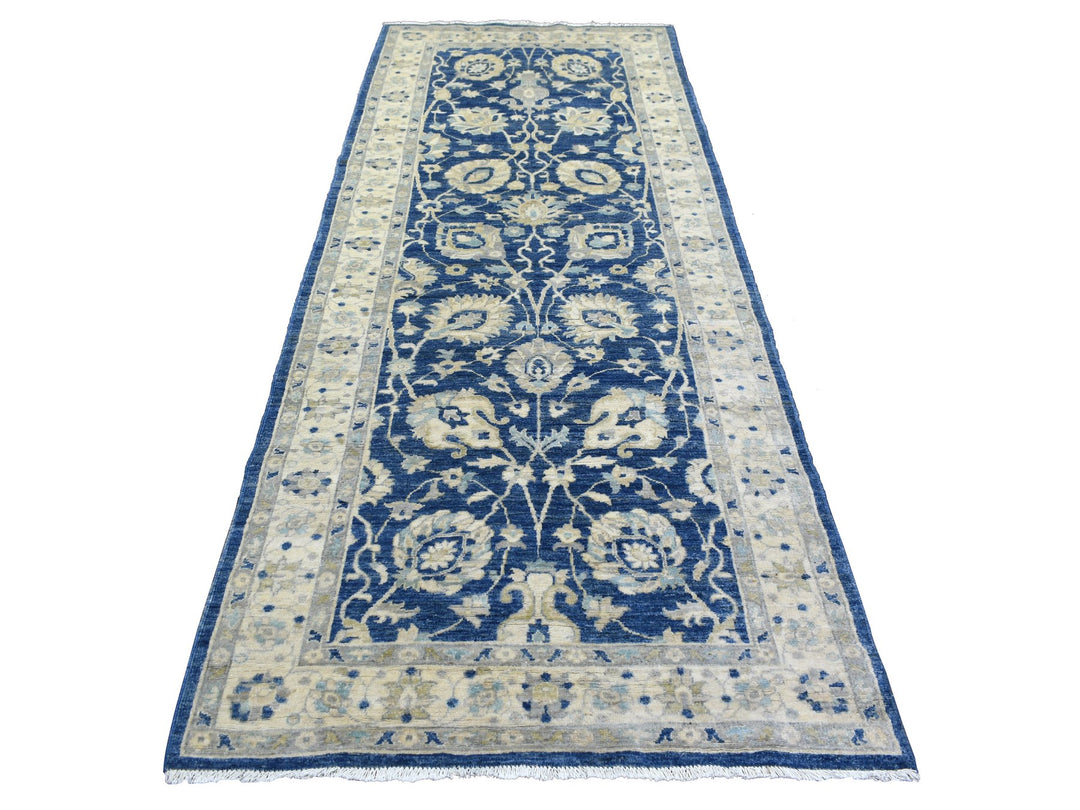 4'0" x 10'3" New Hand Knotted Blue Wool Runner Oriental Rug - MOA10271950