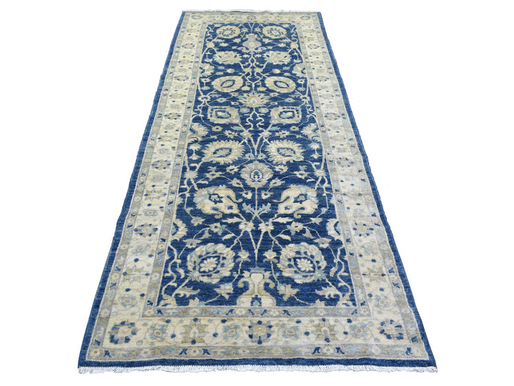 4'0" x 10'3" New Hand Knotted Blue Wool Runner Oriental Rug - MOA10271950