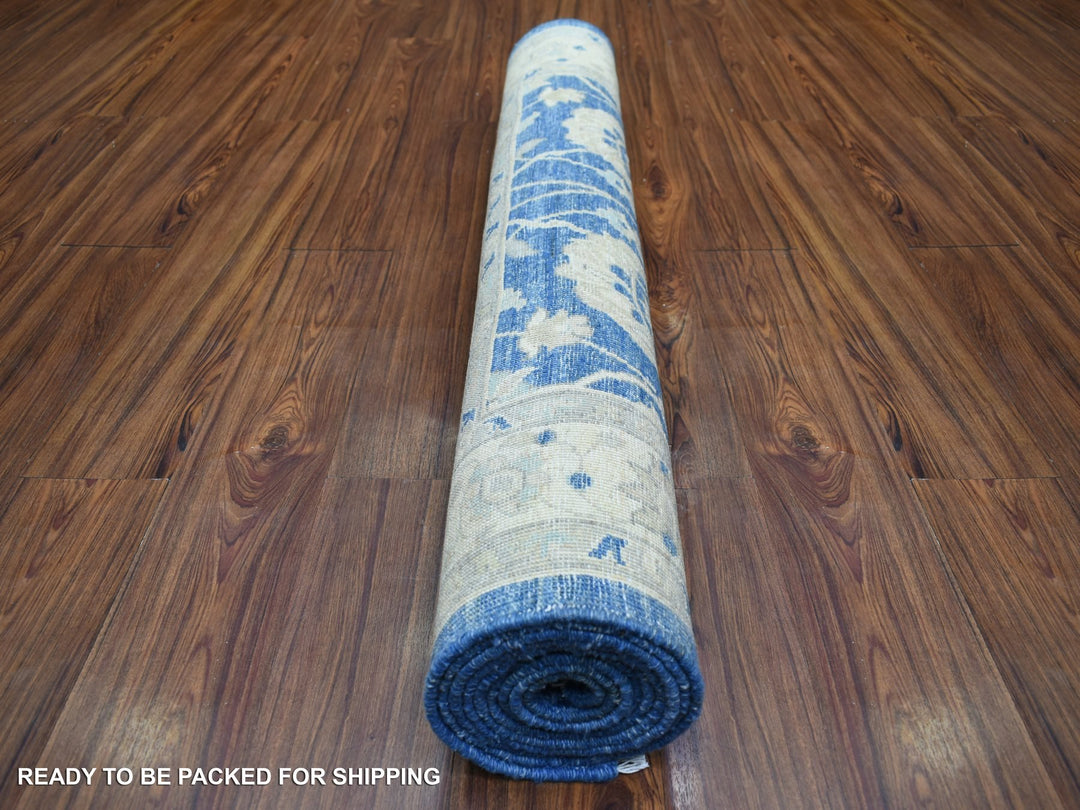 4'0" x 10'3" New Hand Knotted Blue Wool Runner Oriental Rug - MOA10271950