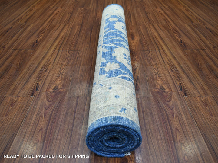 4'0" x 10'3" New Hand Knotted Blue Wool Runner Oriental Rug - MOA10271950