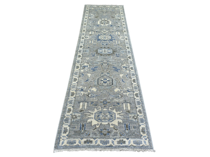 2'6" x 9'9" New Hand Knotted Grey Wool Runner Oriental Rug - MOA10271952
