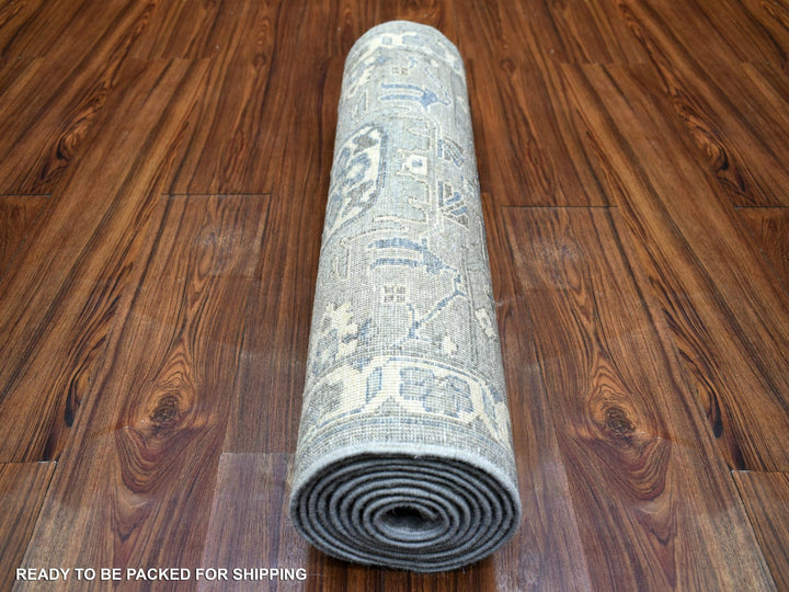 2'6" x 9'9" New Hand Knotted Grey Wool Runner Oriental Rug - MOA10271952