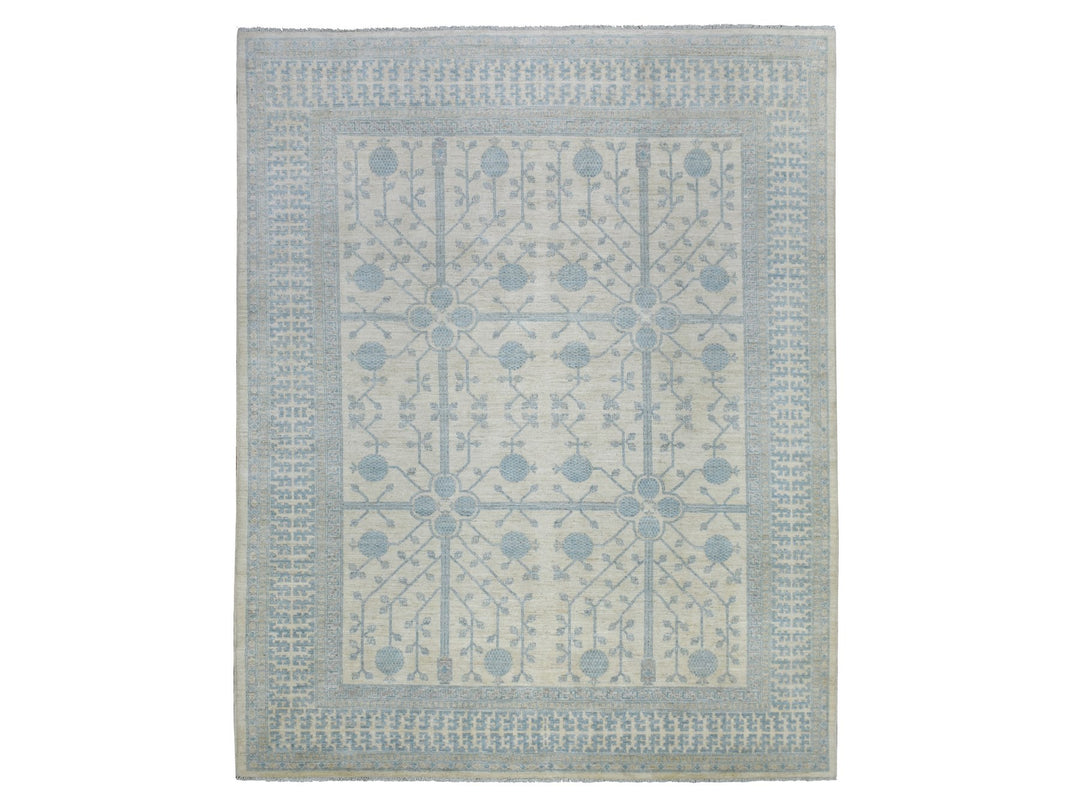9'0" x 11'0" New Hand Knotted Ivory Wool Rectangle Oriental Rug - MOA10271964