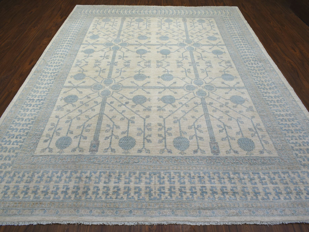 9'0" x 11'0" New Hand Knotted Ivory Wool Rectangle Oriental Rug - MOA10271964