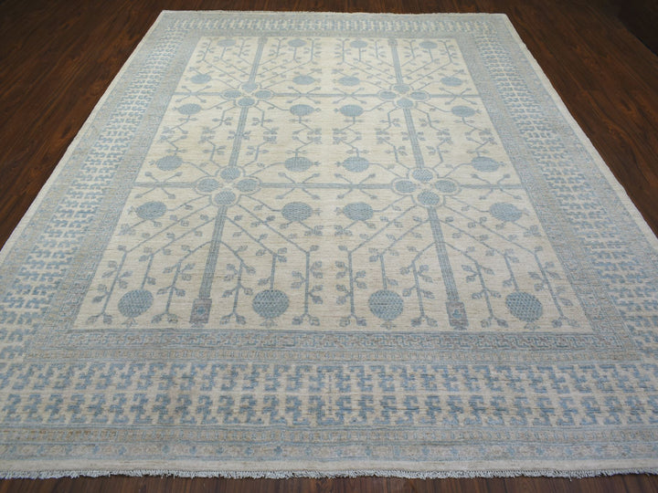 9'0" x 11'0" New Hand Knotted Ivory Wool Rectangle Oriental Rug - MOA10271964