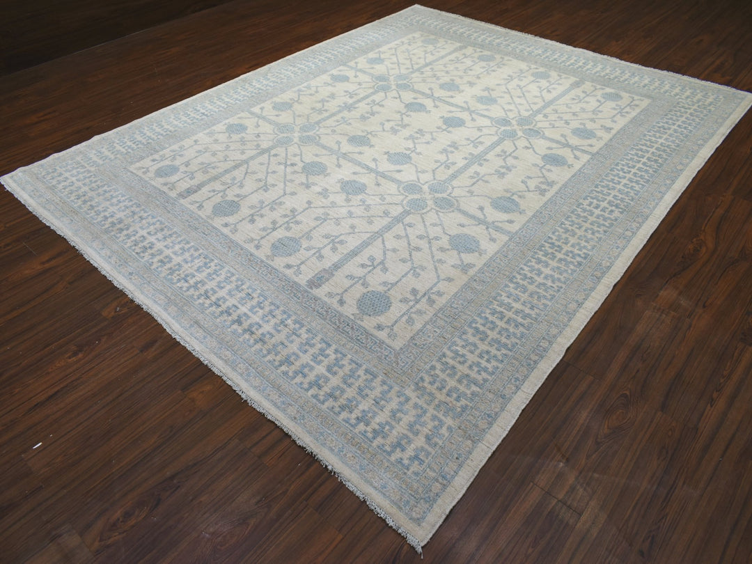 9'0" x 11'0" New Hand Knotted Ivory Wool Rectangle Oriental Rug - MOA10271964