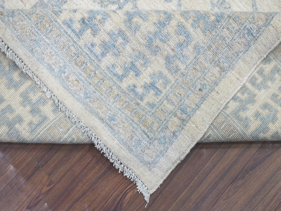 9'0" x 11'0" New Hand Knotted Ivory Wool Rectangle Oriental Rug - MOA10271964