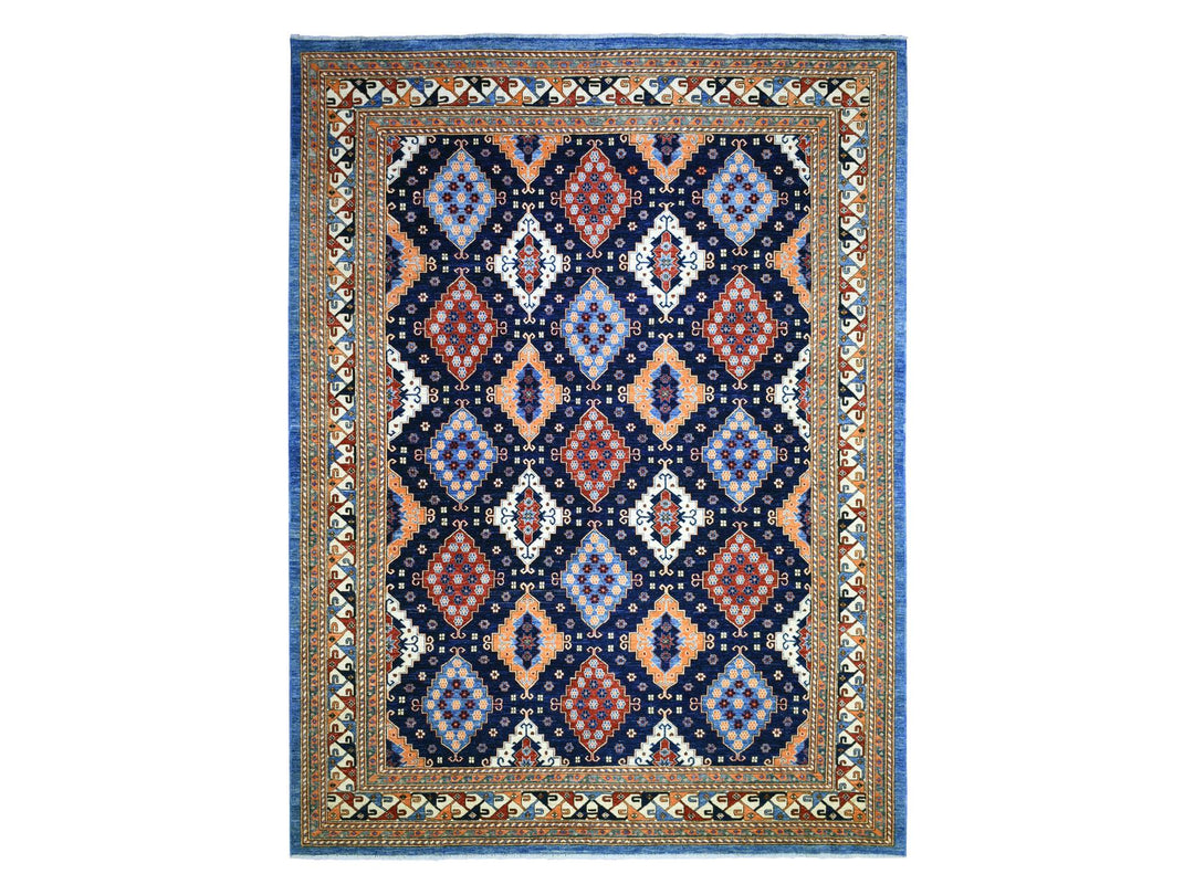 9'2" x 11'10" New Hand Knotted Blue Wool Rectangle Oriental Rug - MOA10271990