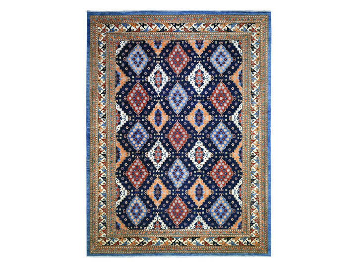9'2" x 11'10" New Hand Knotted Blue Wool Rectangle Oriental Rug - MOA10271990