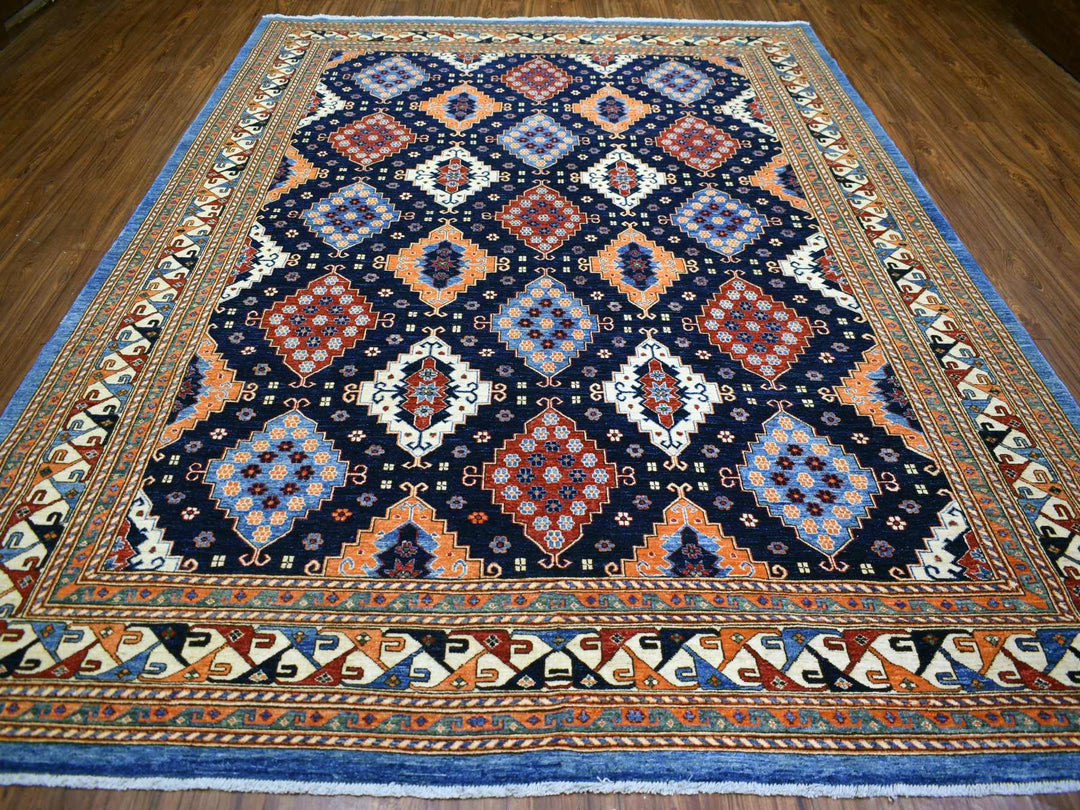 9'2" x 11'10" New Hand Knotted Blue Wool Rectangle Oriental Rug - MOA10271990