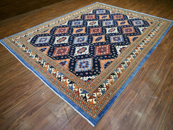 9'2" x 11'10" New Hand Knotted Blue Wool Rectangle Oriental Rug - MOA10271990