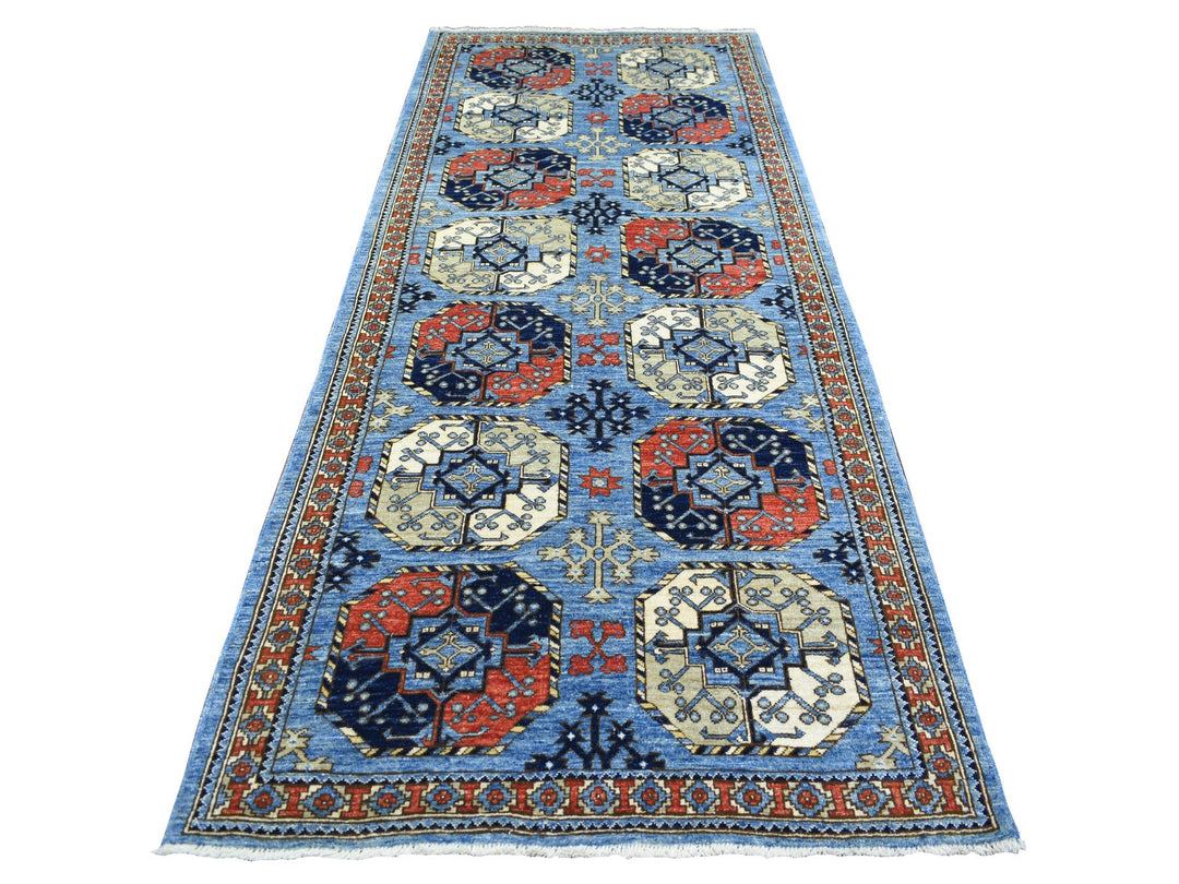 4'6" x 10'0" New Hand Knotted Blue Wool Runner Oriental Rug - MOA10271992