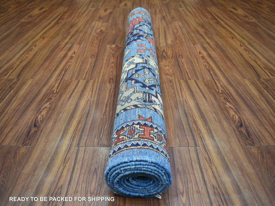 4'6" x 10'0" New Hand Knotted Blue Wool Runner Oriental Rug - MOA10271992