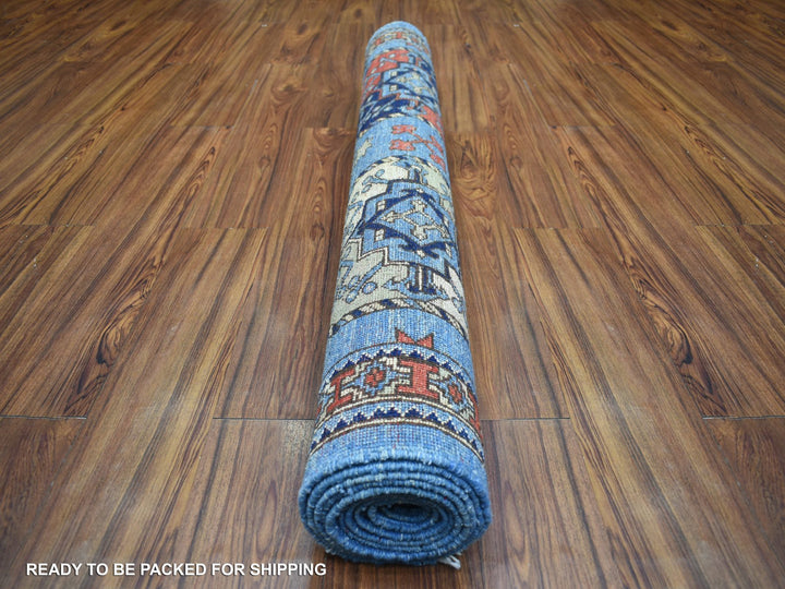 4'6" x 10'0" New Hand Knotted Blue Wool Runner Oriental Rug - MOA10271992
