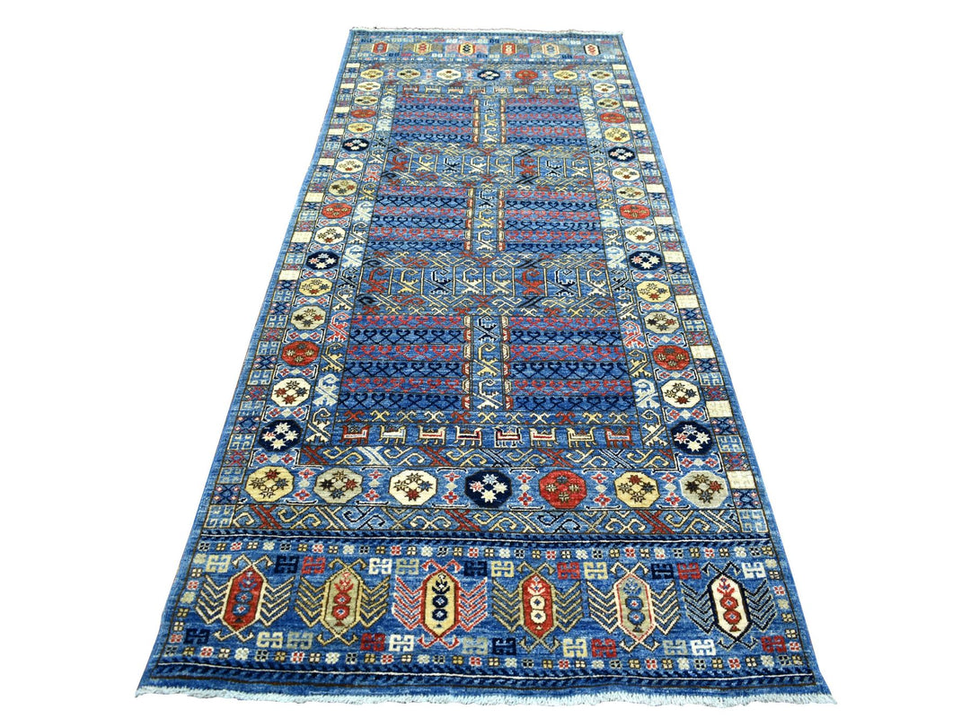 4'1" x 9'10" New Hand Knotted Blue Wool Runner Oriental Rug - MOA10271994