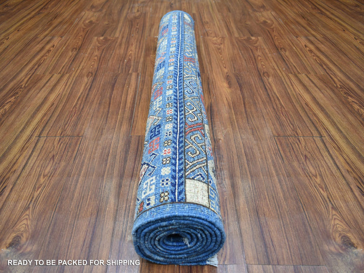 4'1" x 9'10" New Hand Knotted Blue Wool Runner Oriental Rug - MOA10271994