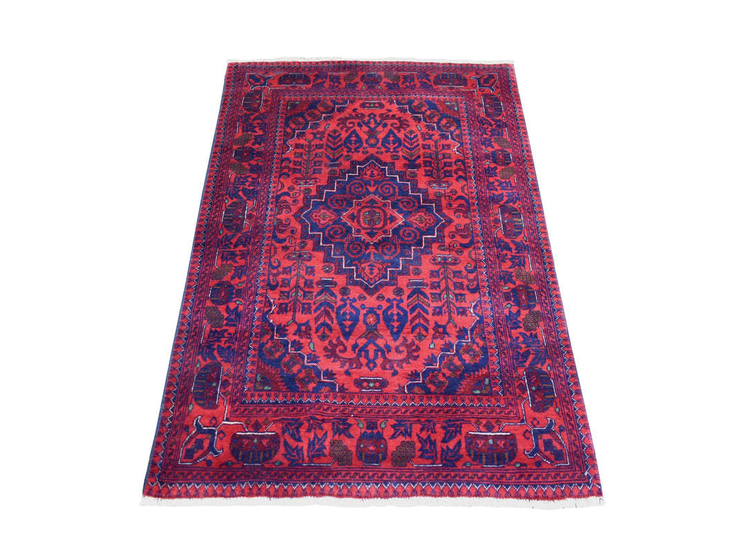 3'5" x 5'0" New Hand Knotted Red Wool Rectangle Oriental Rug - MOA10272034
