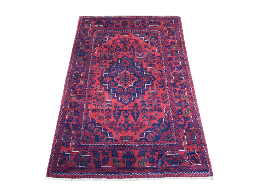 3'3" x 4'10" New Hand Knotted Red Wool Rectangle Oriental Rug - MOA10272038