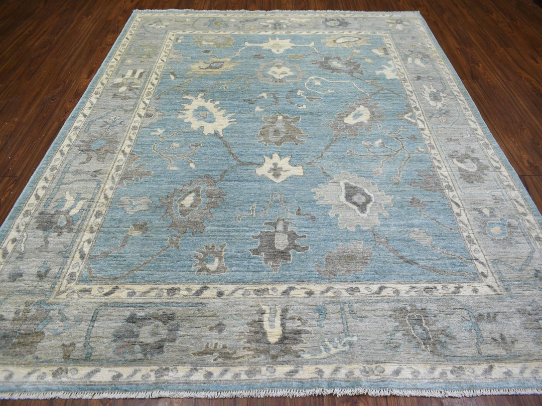 8'2" x 9'9" New Hand Knotted Blue Wool Rectangle Oriental Rug - MOA10272041