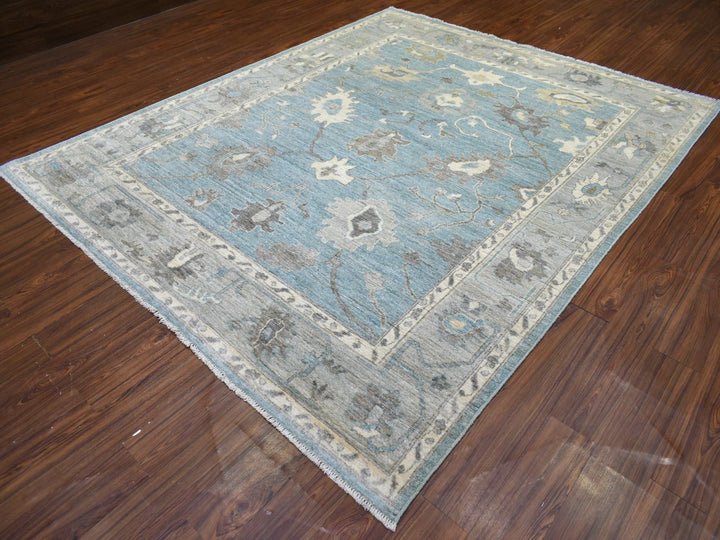 8'2" x 9'9" New Hand Knotted Blue Wool Rectangle Oriental Rug - MOA10272041