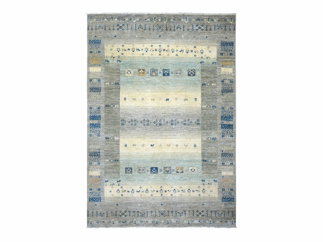 6'1" x 9'0" New Hand Knotted Grey Wool Rectangle Oriental Rug - MOA10272067