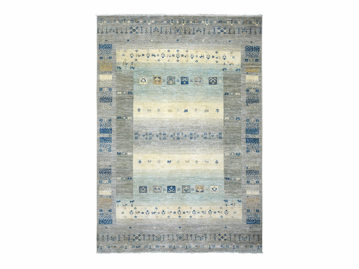 6'1" x 9'0" New Hand Knotted Grey Wool Rectangle Oriental Rug - MOA10272067