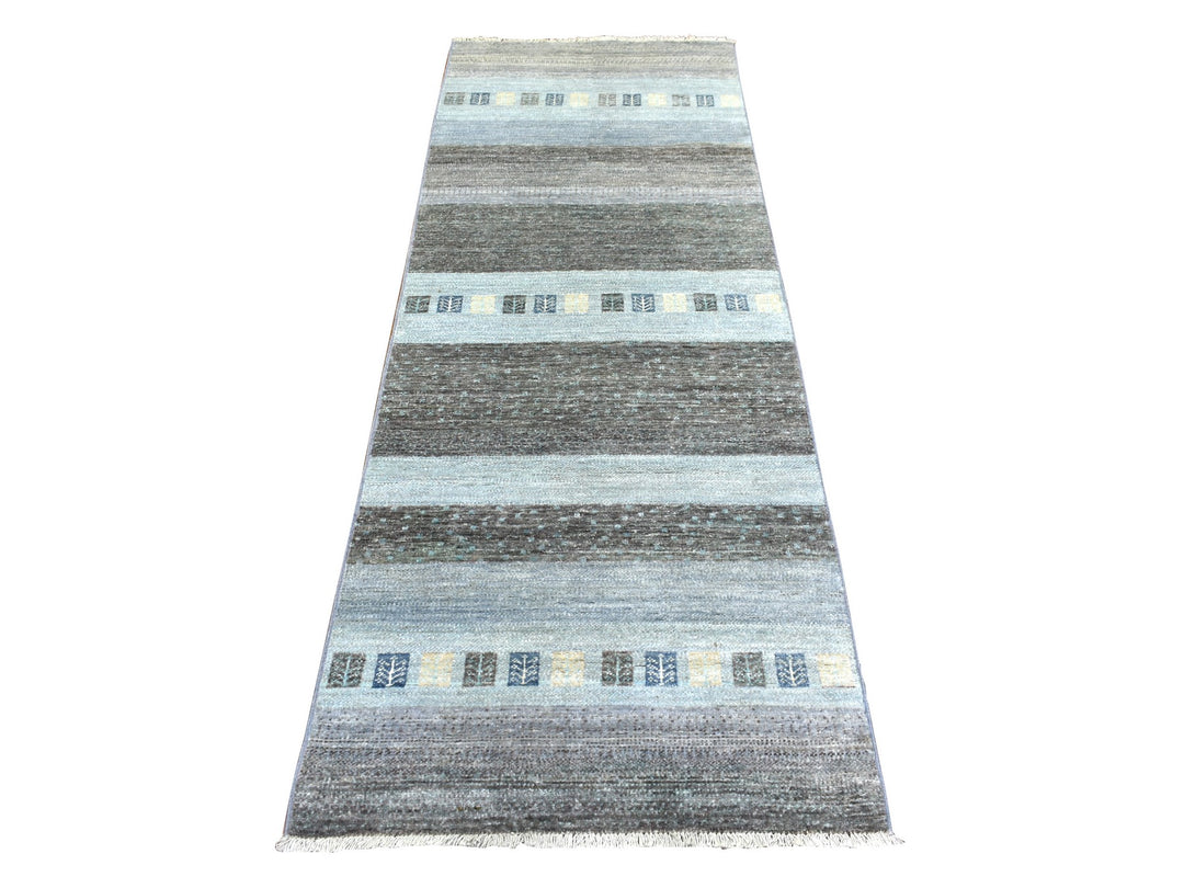 2'8" x 7'8" New Hand Knotted Grey Wool Runner Oriental Rug - MOA10272068