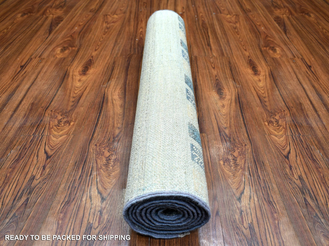 2'8" x 7'8" New Hand Knotted Grey Wool Runner Oriental Rug - MOA10272068