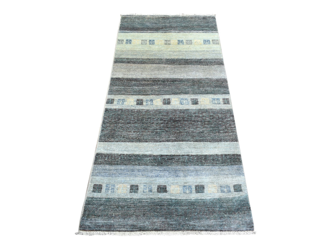 2'6" x 5'5" New Hand Knotted Grey Wool Runner Oriental Rug - MOA10272069
