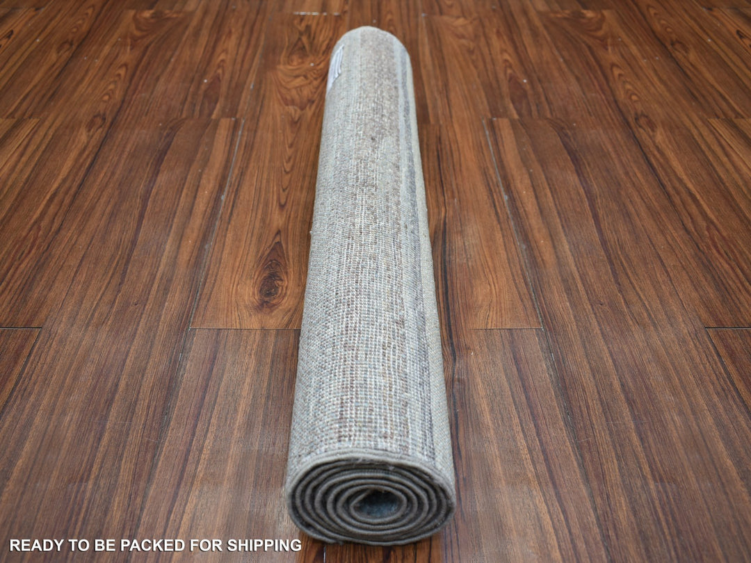 2'6" x 5'5" New Hand Knotted Grey Wool Runner Oriental Rug - MOA10272069