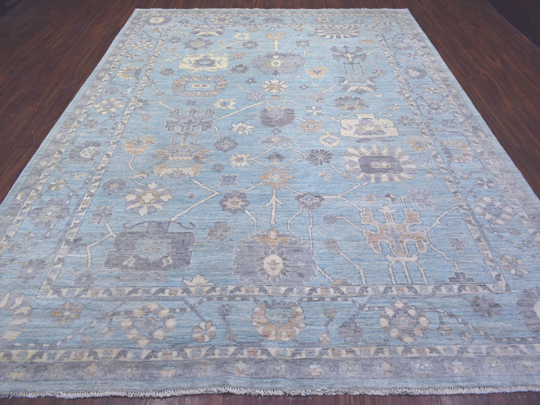 9'3" x 12'0" New Hand Knotted Blue Wool Rectangle Oriental Rug - MOA10272140