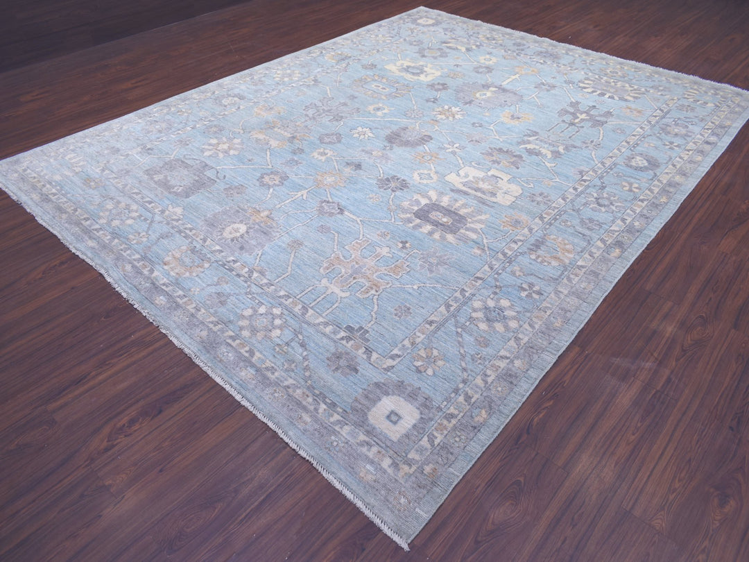 9'3" x 12'0" New Hand Knotted Blue Wool Rectangle Oriental Rug - MOA10272140