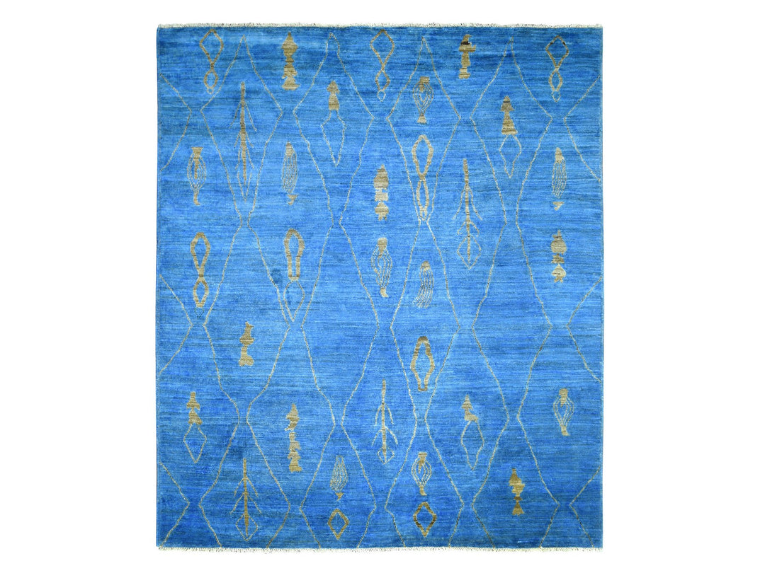8'4" x 9'4" New Hand Knotted Blue Wool Rectangle Oriental Rug - MOA10272160
