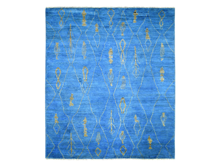 8'4" x 9'4" New Hand Knotted Blue Wool Rectangle Oriental Rug - MOA10272160