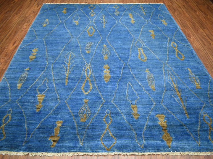 8'4" x 9'4" New Hand Knotted Blue Wool Rectangle Oriental Rug - MOA10272160