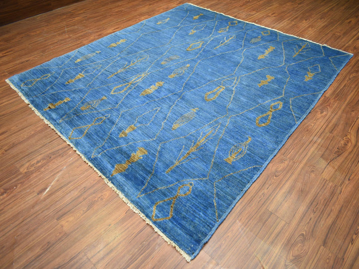 8'4" x 9'4" New Hand Knotted Blue Wool Rectangle Oriental Rug - MOA10272160
