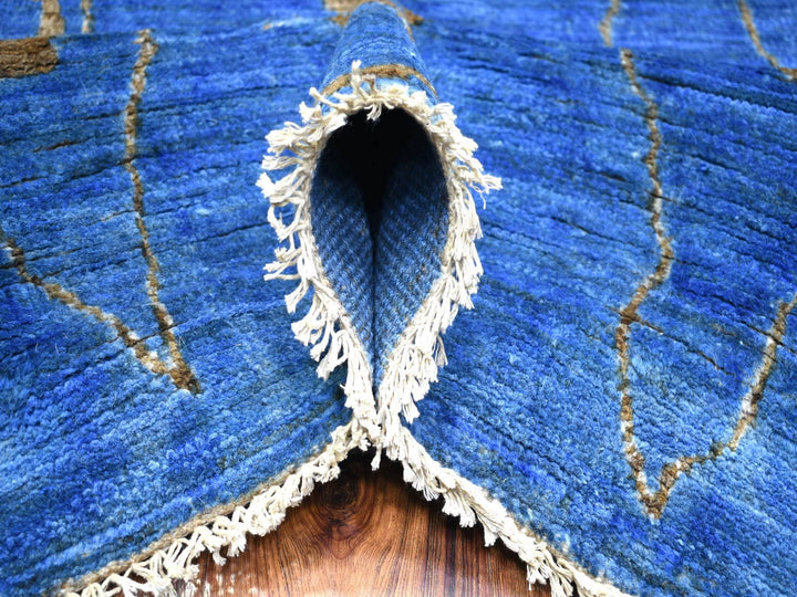 8'4" x 9'4" New Hand Knotted Blue Wool Rectangle Oriental Rug - MOA10272160