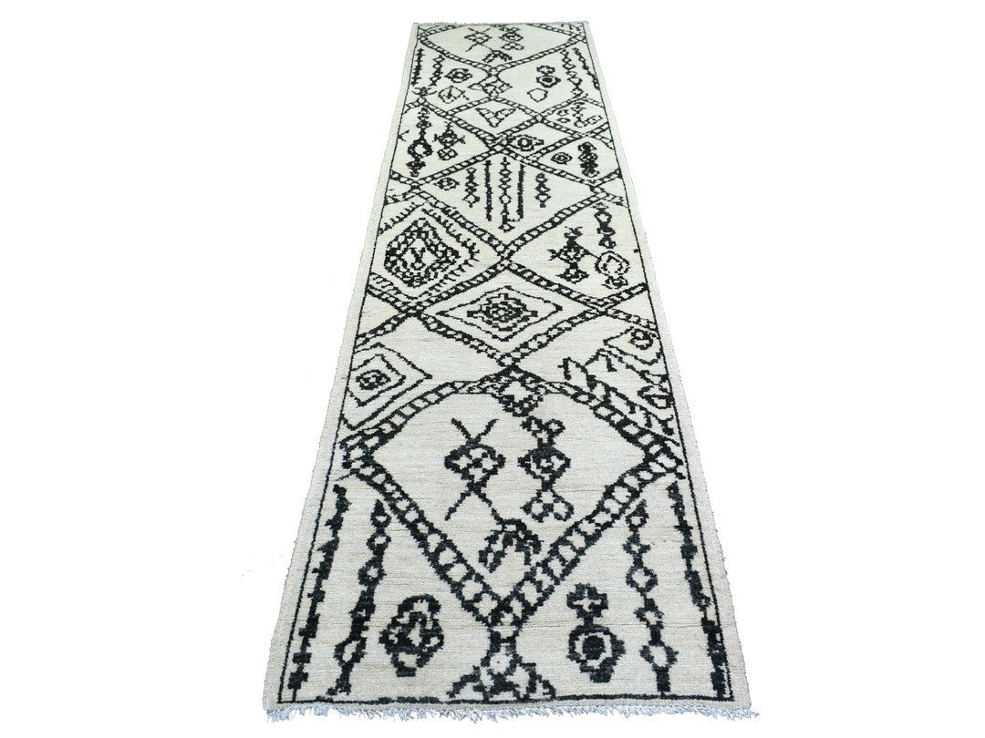 2'10" x 11'4" New Hand Knotted Ivory Wool Runner Oriental Rug - MOA10272169