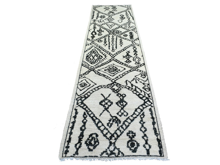 2'10" x 11'4" New Hand Knotted Ivory Wool Runner Oriental Rug - MOA10272169
