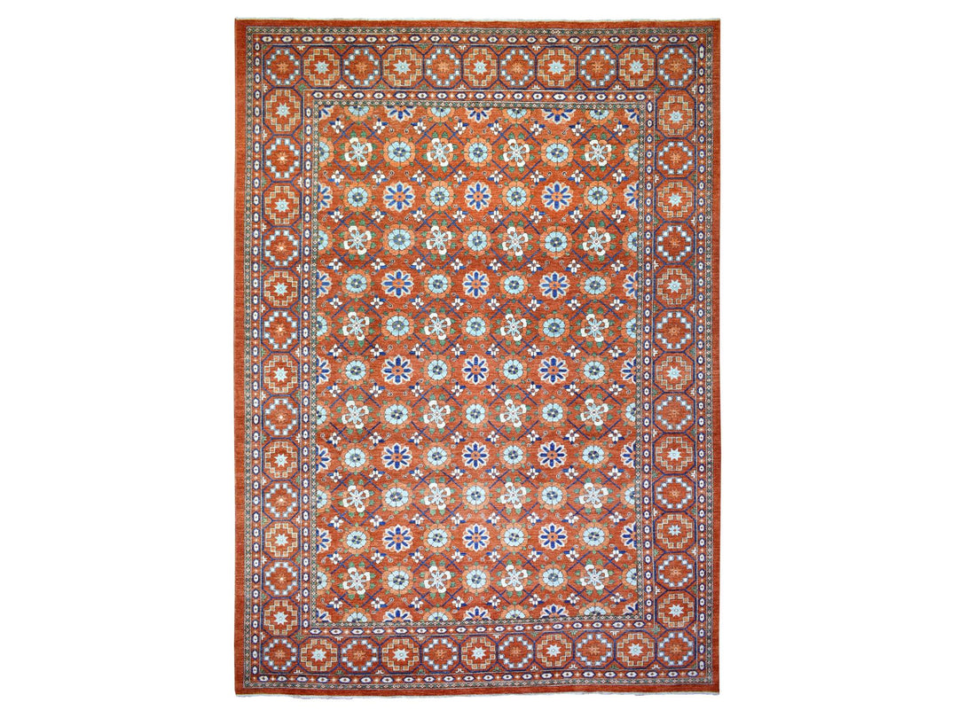 9'9" x 13'6" New Hand Knotted Orange Wool Rectangle Oriental Rug - MOA10272171