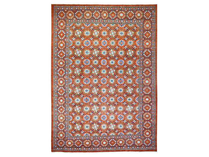 9'9" x 13'6" New Hand Knotted Orange Wool Rectangle Oriental Rug - MOA10272171