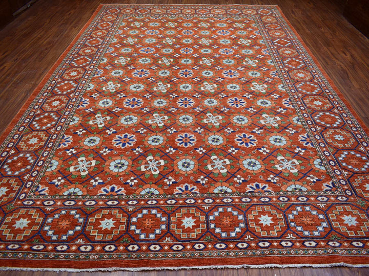 9'9" x 13'6" New Hand Knotted Orange Wool Rectangle Oriental Rug - MOA10272171