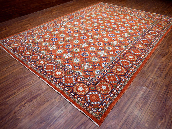 9'9" x 13'6" New Hand Knotted Orange Wool Rectangle Oriental Rug - MOA10272171