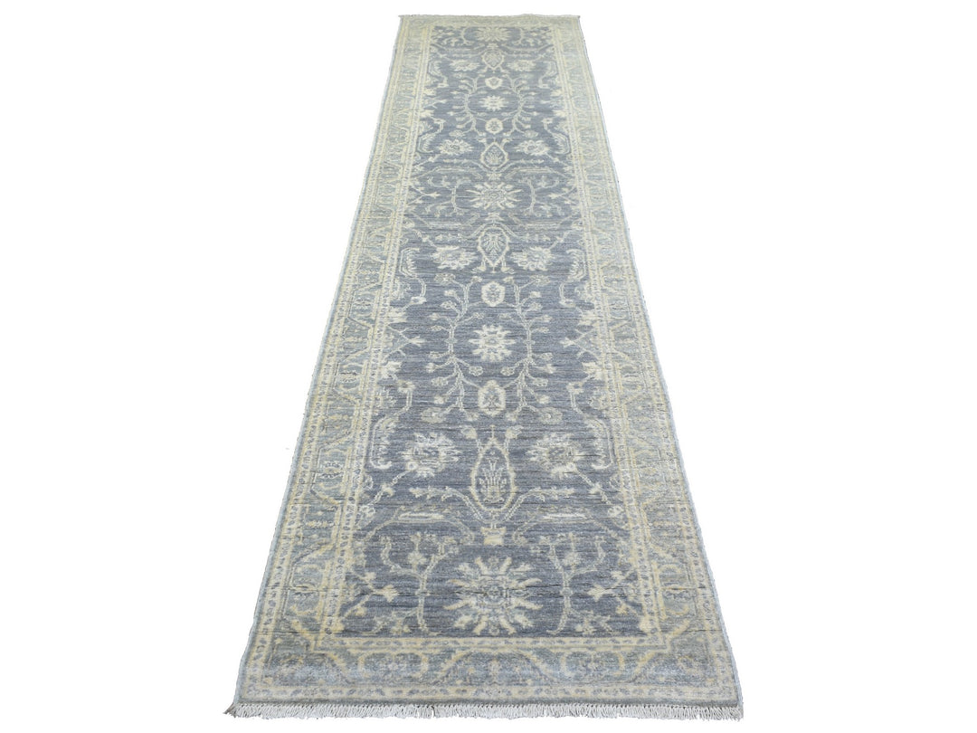 2'9" x 11'5" New Hand Knotted Grey Wool Runner Oriental Rug - MOA10272202