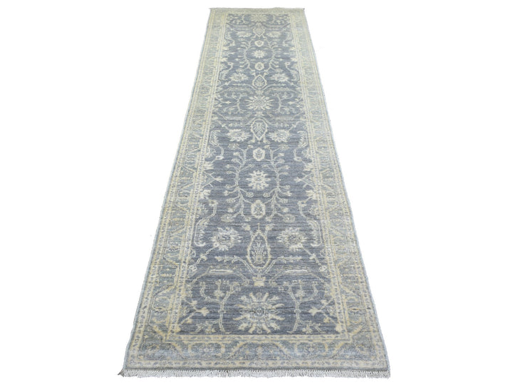 2'9" x 11'5" New Hand Knotted Grey Wool Runner Oriental Rug - MOA10272202