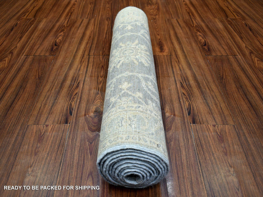 2'9" x 11'5" New Hand Knotted Grey Wool Runner Oriental Rug - MOA10272202